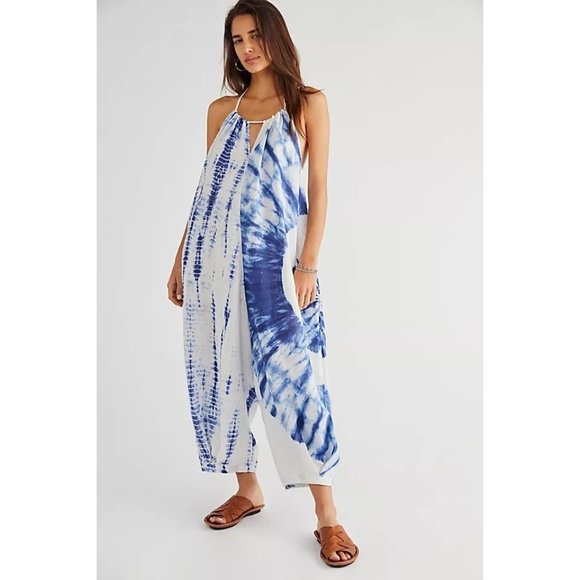 Free People Linen Moody Blues One Piece Halter Jumpsuit - Picture 2 of 11